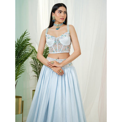 Tamaraa by Tahani Blue Fable Lehenga with Blouse and Dupatta (Set of 3)