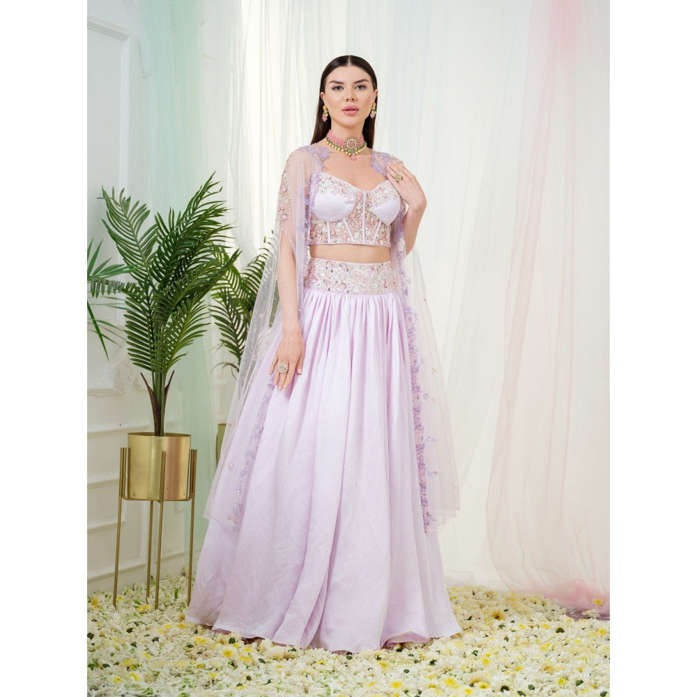 Tamaraa by Tahani Lavender Celestia Lehenga with Blouse and Jacket (Set of 3)
