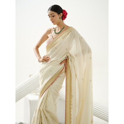 Tamaraa by Tahani Melisma White tissue Saree with Stitched Blouse