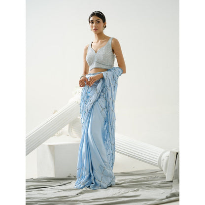 Tamaraa by Tahani Lyre Blue Sequin Saree with Stitched Blouse
