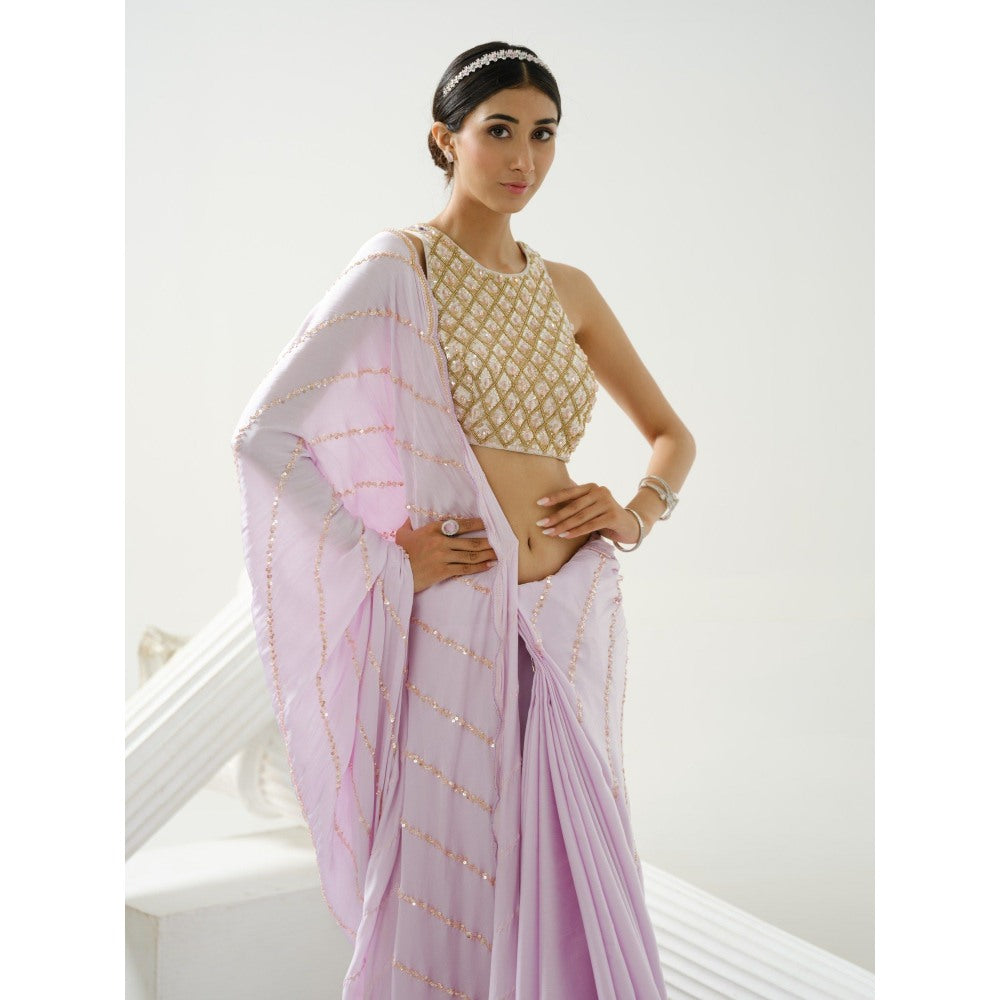 Tamaraa by Tahani Caprice Lavender Sequin Saree with Stitched Blouse