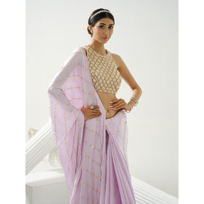 Tamaraa by Tahani Caprice Lavender Sequin Saree with Stitched Blouse