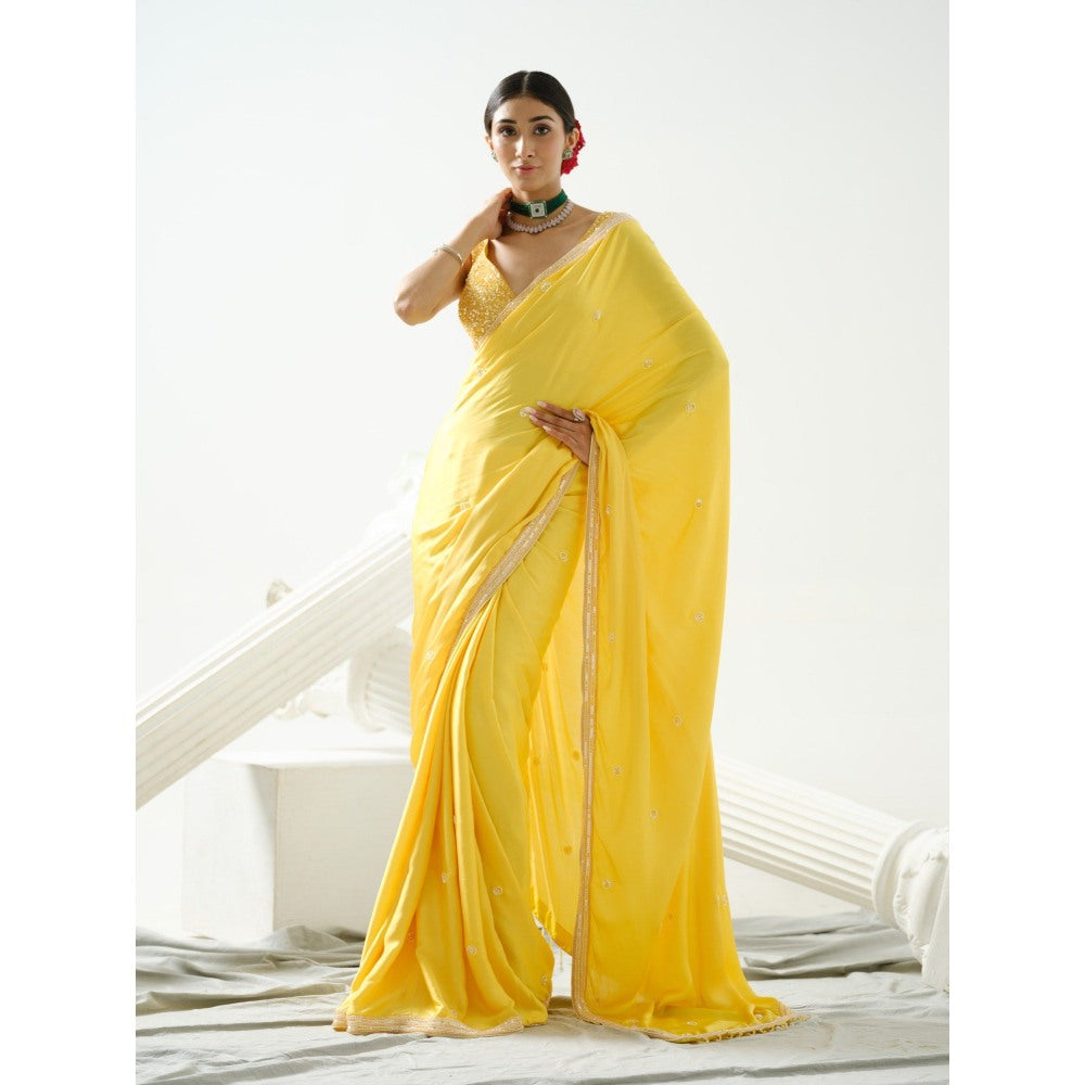 Tamaraa by Tahani Yellow Crystal and Sequin Saree with Stitched Blouse