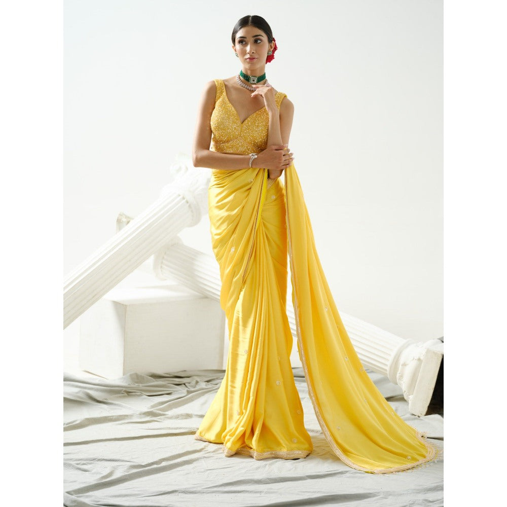 Tamaraa by Tahani Yellow Crystal and Sequin Saree with Stitched Blouse