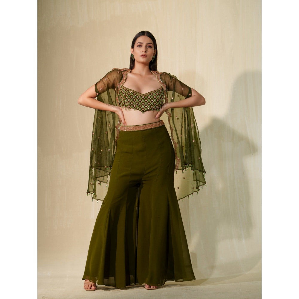 Tamaraa by Tahani Olive Maaya Cape with Blouse and Shaara (Set of 3)
