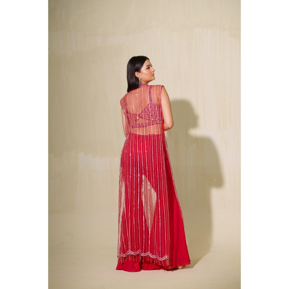 Tamaraa by Tahani Pink Mala Jacket with Blouse and Dupatta (Set of 3)