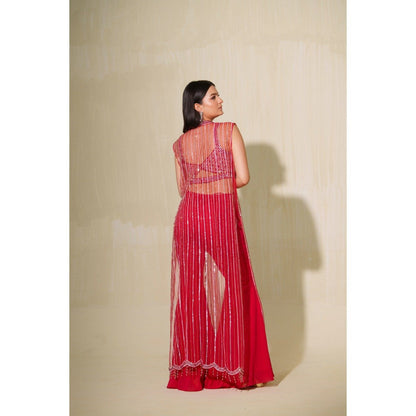 Tamaraa by Tahani Pink Mala Jacket with Blouse and Dupatta (Set of 3)