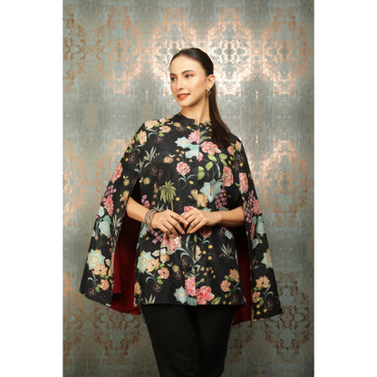 Tanu Malhotra Black Printed Cape