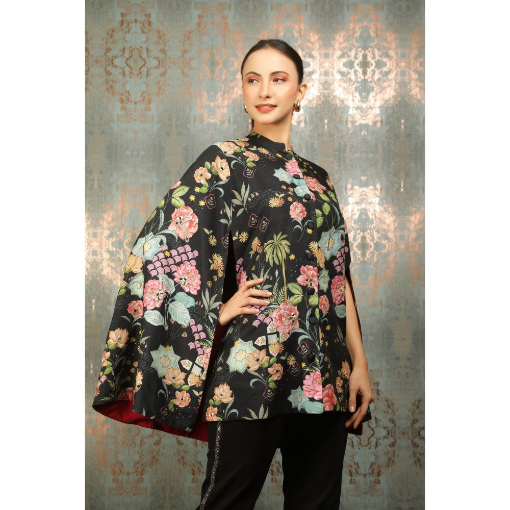 Tanu Malhotra Black Printed Cape