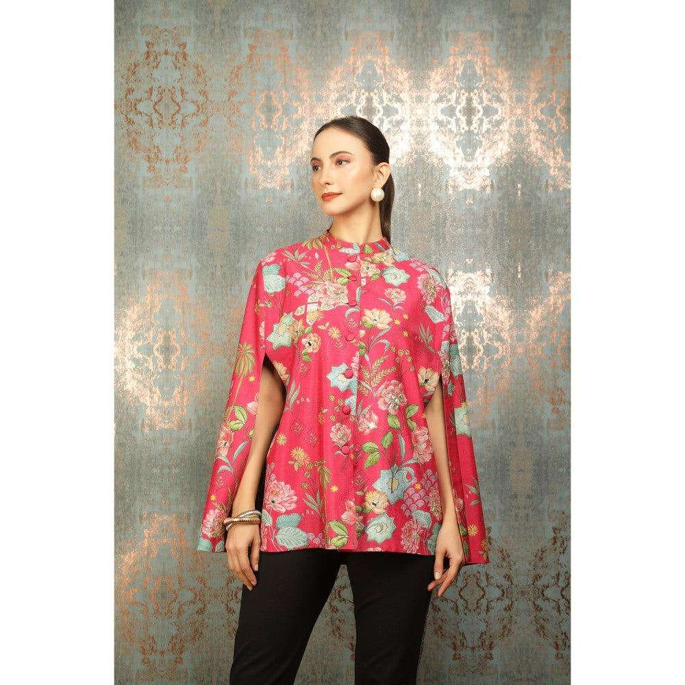 Tanu Malhotra Hot Pink Printed Cape