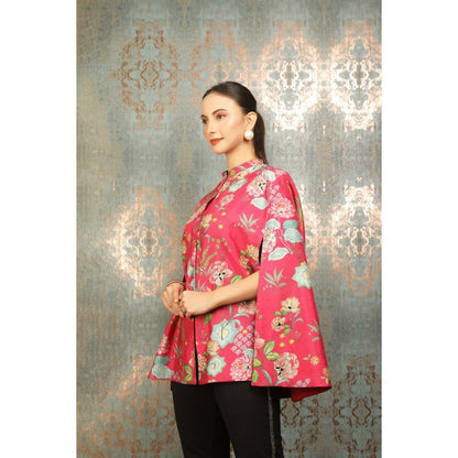 Tanu Malhotra Hot Pink Printed Cape