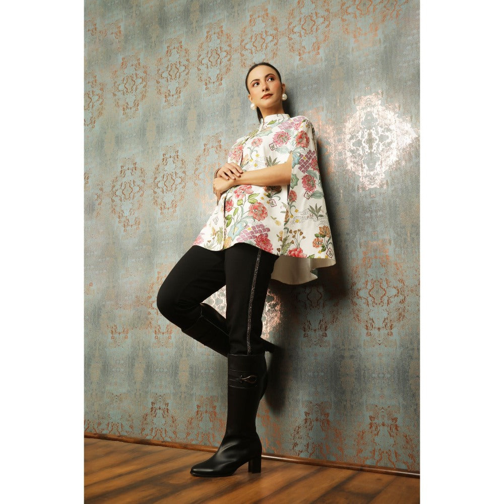 Tanu Malhotra White Printed Cape