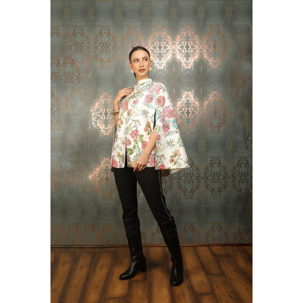 Tanu Malhotra White Printed Cape