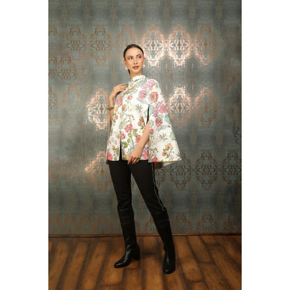 Tanu Malhotra White Printed Cape