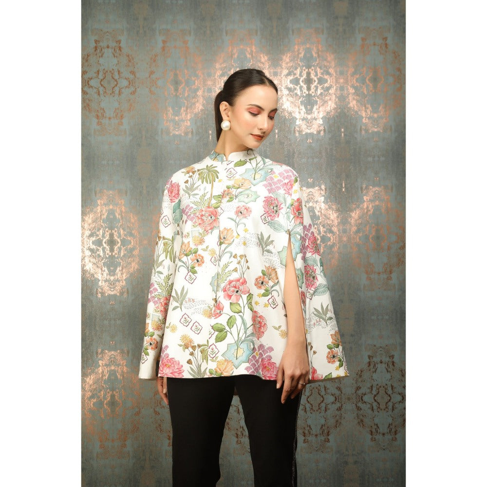 Tanu Malhotra White Printed Cape