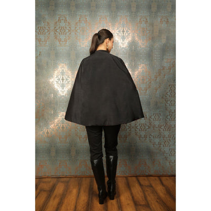 Tanu Malhotra Black Silk Floral Embroidered Cape