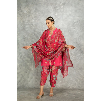 Tanu Malhotra Pink Mirror Embroidered Kurta with Salwar and Dupatta (Set of 3)
