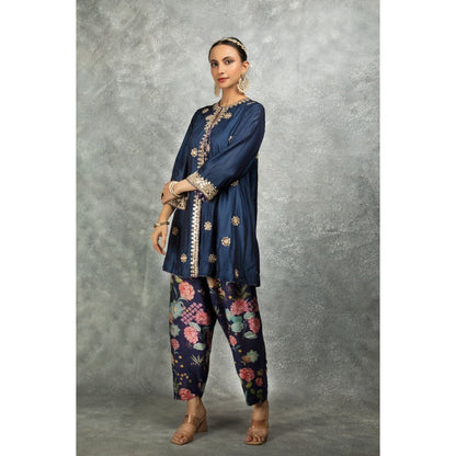 Tanu Malhotra Blue Mirror Embroidered Kurta with Salwar and Dupatta (Set of 3)