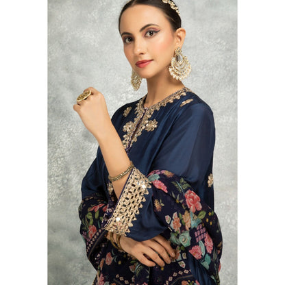 Tanu Malhotra Blue Mirror Embroidered Kurta with Salwar and Dupatta (Set of 3)