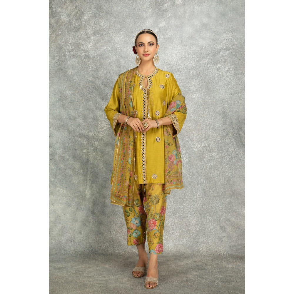Tanu Malhotra Green Mirror Embroidered Kurta with Salwar and Dupatta (Set of 3)