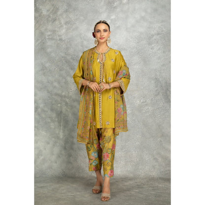 Tanu Malhotra Green Mirror Embroidered Kurta with Salwar and Dupatta (Set of 3)