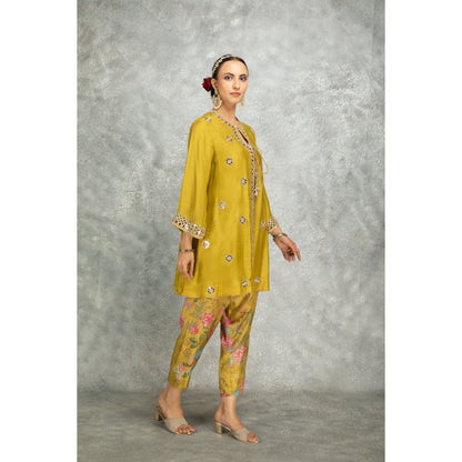 Tanu Malhotra Green Mirror Embroidered Kurta with Salwar and Dupatta (Set of 3)