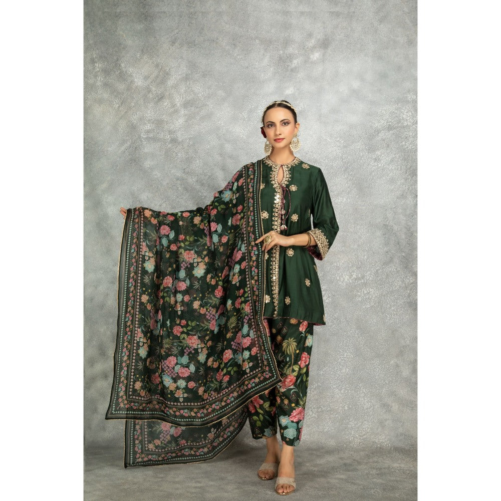 Tanu Malhotra Green Mirror Embroidered Kurta with Salwar and Dupatta (Set of 3)