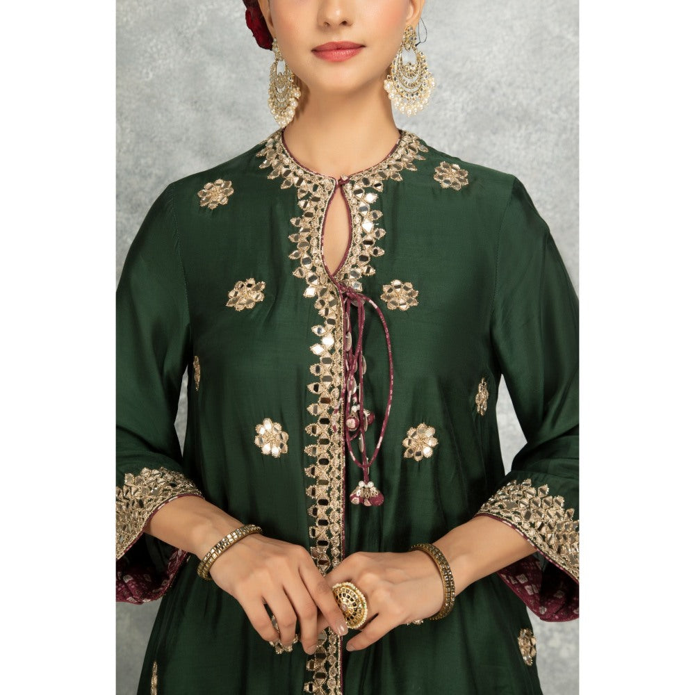 Tanu Malhotra Green Mirror Embroidered Kurta with Salwar and Dupatta (Set of 3)