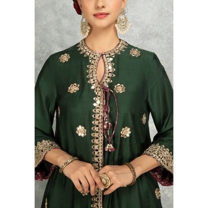 Tanu Malhotra Green Mirror Embroidered Kurta with Salwar and Dupatta (Set of 3)