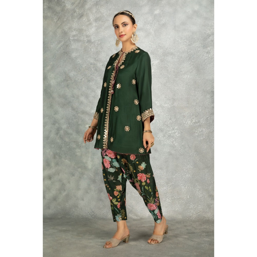 Tanu Malhotra Green Mirror Embroidered Kurta with Salwar and Dupatta (Set of 3)
