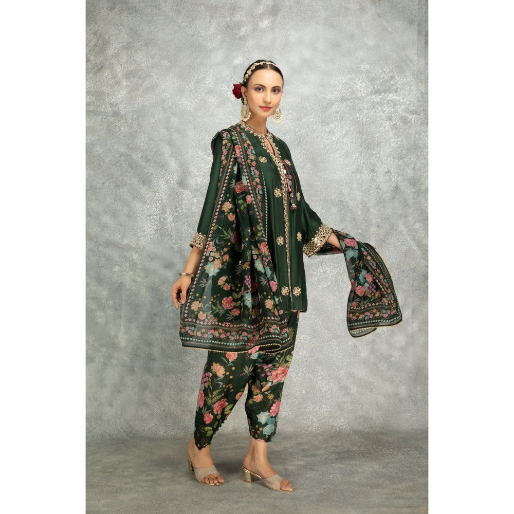 Tanu Malhotra Green Mirror Embroidered Kurta with Salwar and Dupatta (Set of 3)