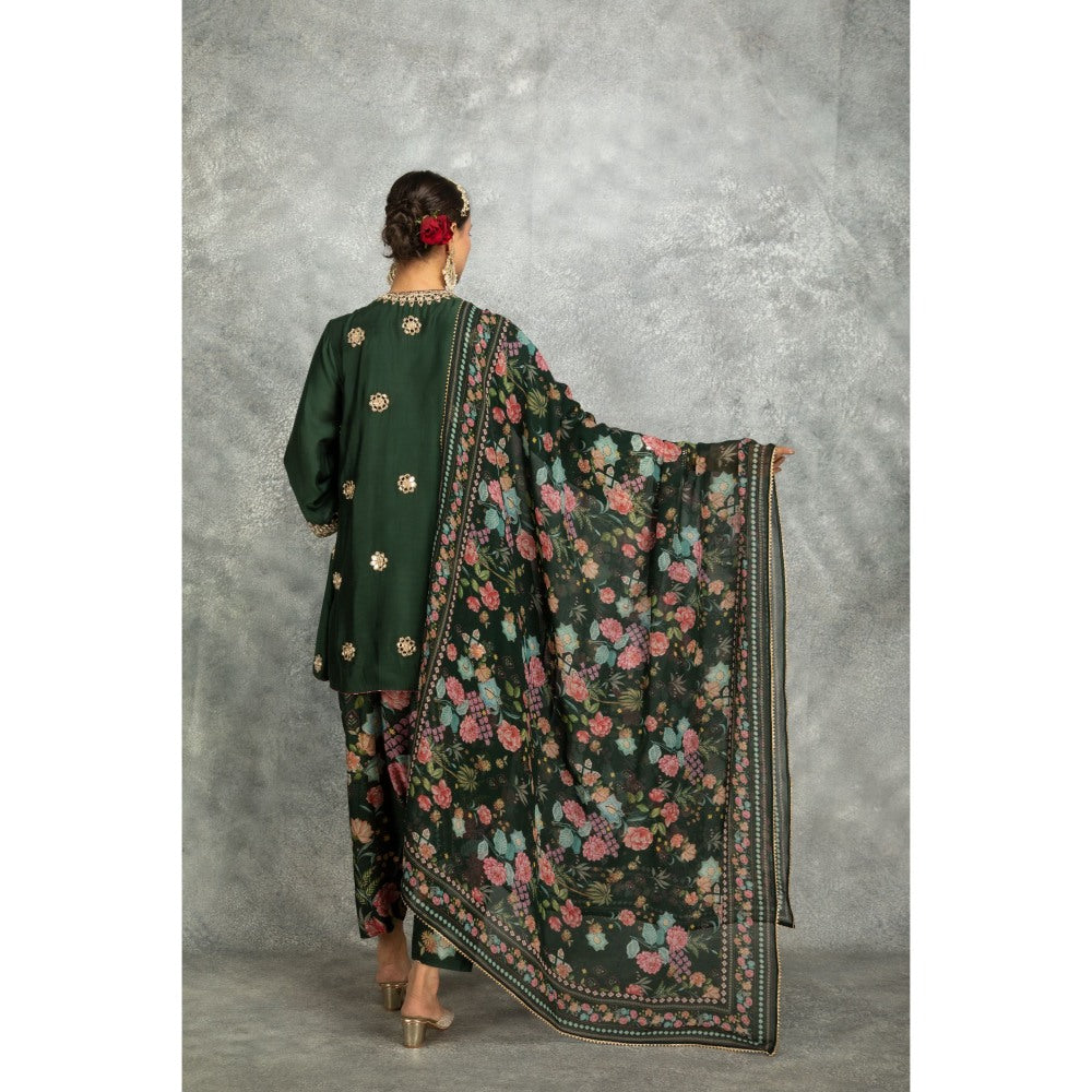 Tanu Malhotra Green Mirror Embroidered Kurta with Salwar and Dupatta (Set of 3)