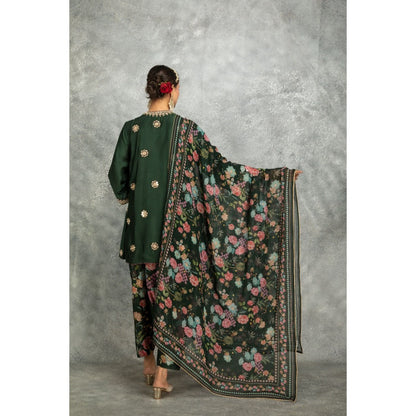 Tanu Malhotra Green Mirror Embroidered Kurta with Salwar and Dupatta (Set of 3)