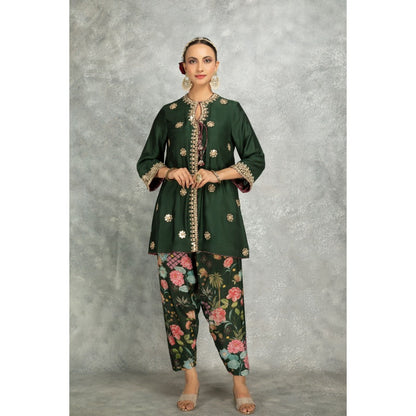 Tanu Malhotra Green Mirror Embroidered Kurta with Salwar and Dupatta (Set of 3)