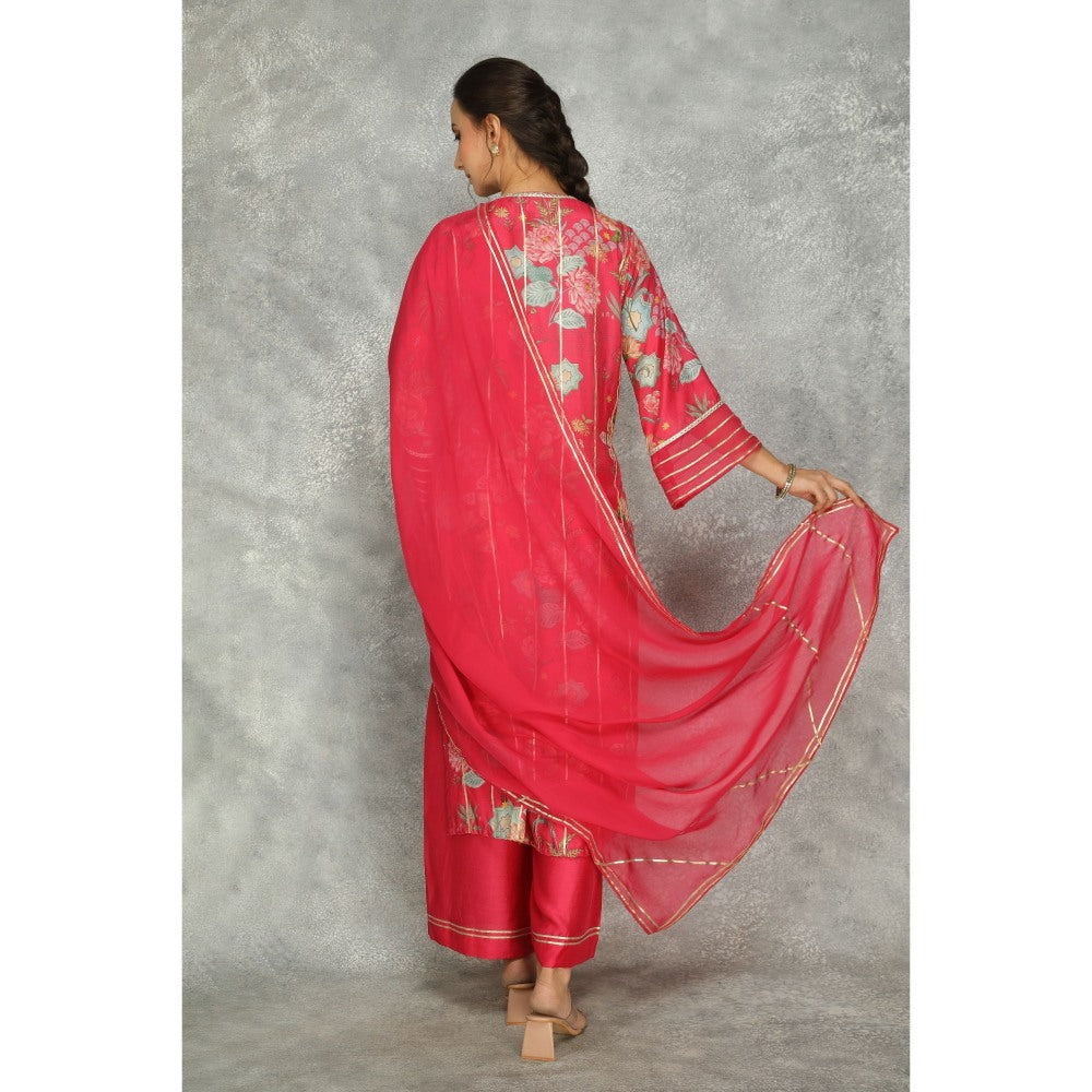 Tanu Malhotra Hot Pink Printed Kurta with Pant and Dupatta (Set of 3)