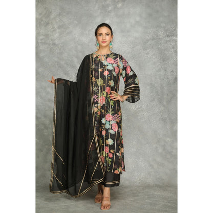Tanu Malhotra Black Printed Kurta with Pant and Dupatta (Set of 3)