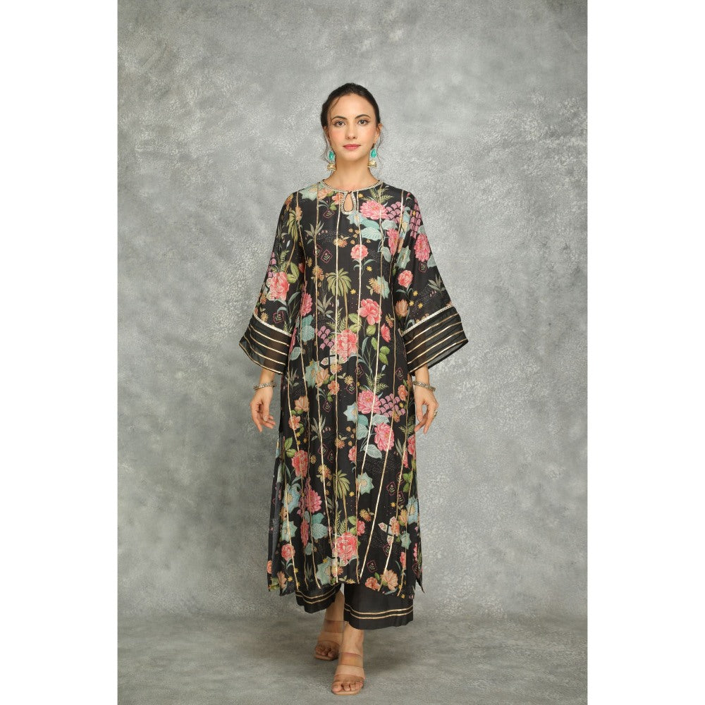 Tanu Malhotra Black Printed Kurta with Pant and Dupatta (Set of 3)