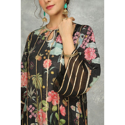 Tanu Malhotra Black Printed Kurta with Pant and Dupatta (Set of 3)