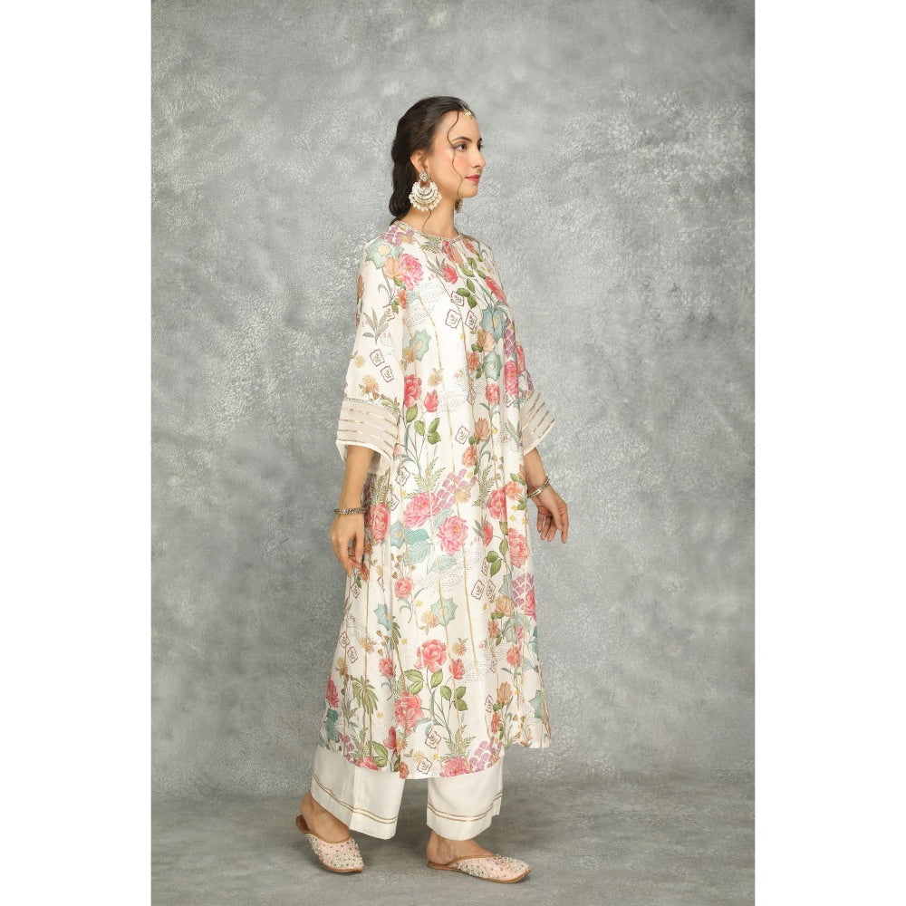 Tanu Malhotra White Printed Kurta with Pant and Dupatta (Set of 3)