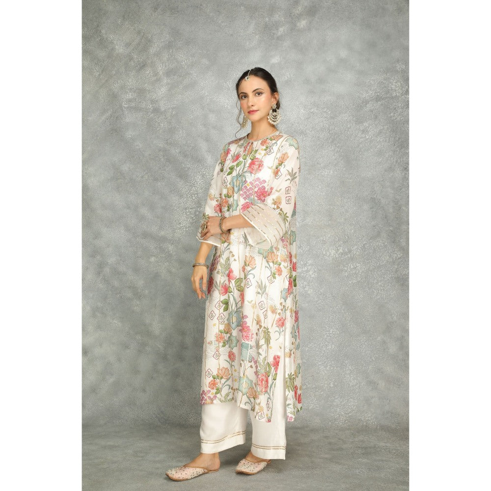 Tanu Malhotra White Printed Kurta with Pant and Dupatta (Set of 3)