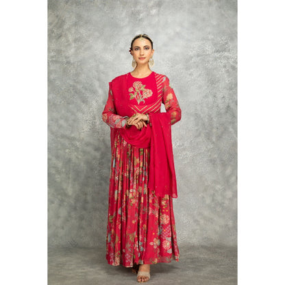 Tanu Malhotra Hot Pink Anarkali with Churidar and Dupatta (Set of 3)