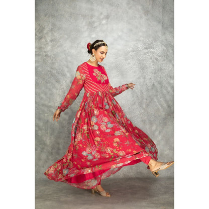 Tanu Malhotra Hot Pink Anarkali with Churidar and Dupatta (Set of 3)