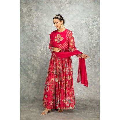 Tanu Malhotra Hot Pink Anarkali with Churidar and Dupatta (Set of 3)