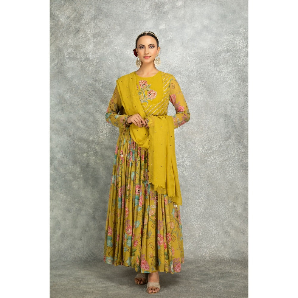Tanu Malhotra Yellow Anarkali with Churidar and Dupatta (Set of 3)