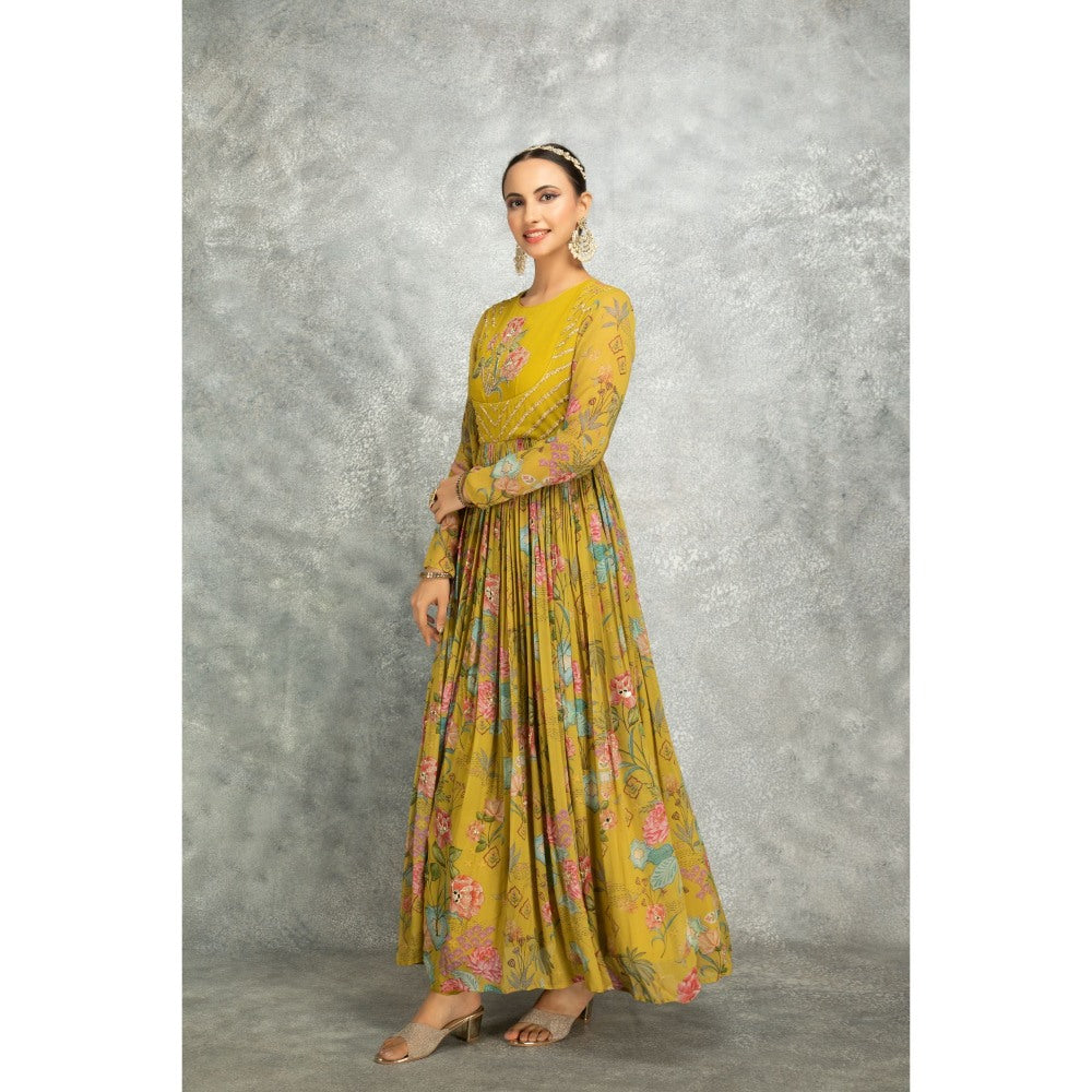 Tanu Malhotra Yellow Anarkali with Churidar and Dupatta (Set of 3)