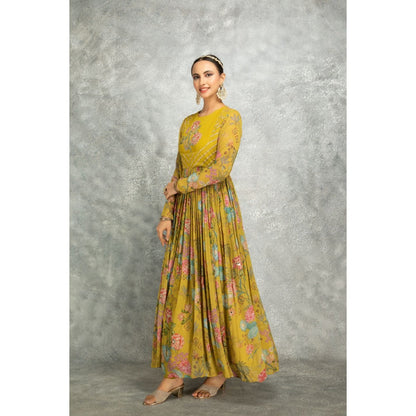 Tanu Malhotra Yellow Anarkali with Churidar and Dupatta (Set of 3)
