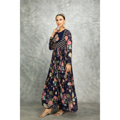 Tanu Malhotra Blue Anarkali with Churidar and Dupatta (Set of 3)