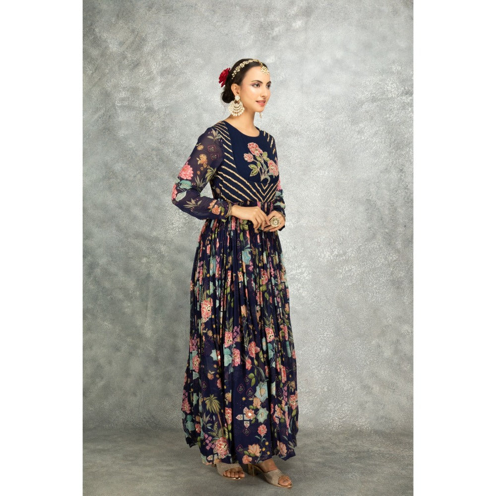 Tanu Malhotra Blue Anarkali with Churidar and Dupatta (Set of 3)