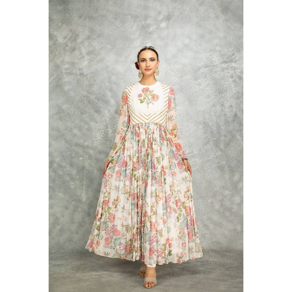 Tanu Malhotra White Anarkali with Churidar and Dupatta (Set of 3)