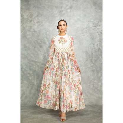 Tanu Malhotra White Anarkali with Churidar and Dupatta (Set of 3)